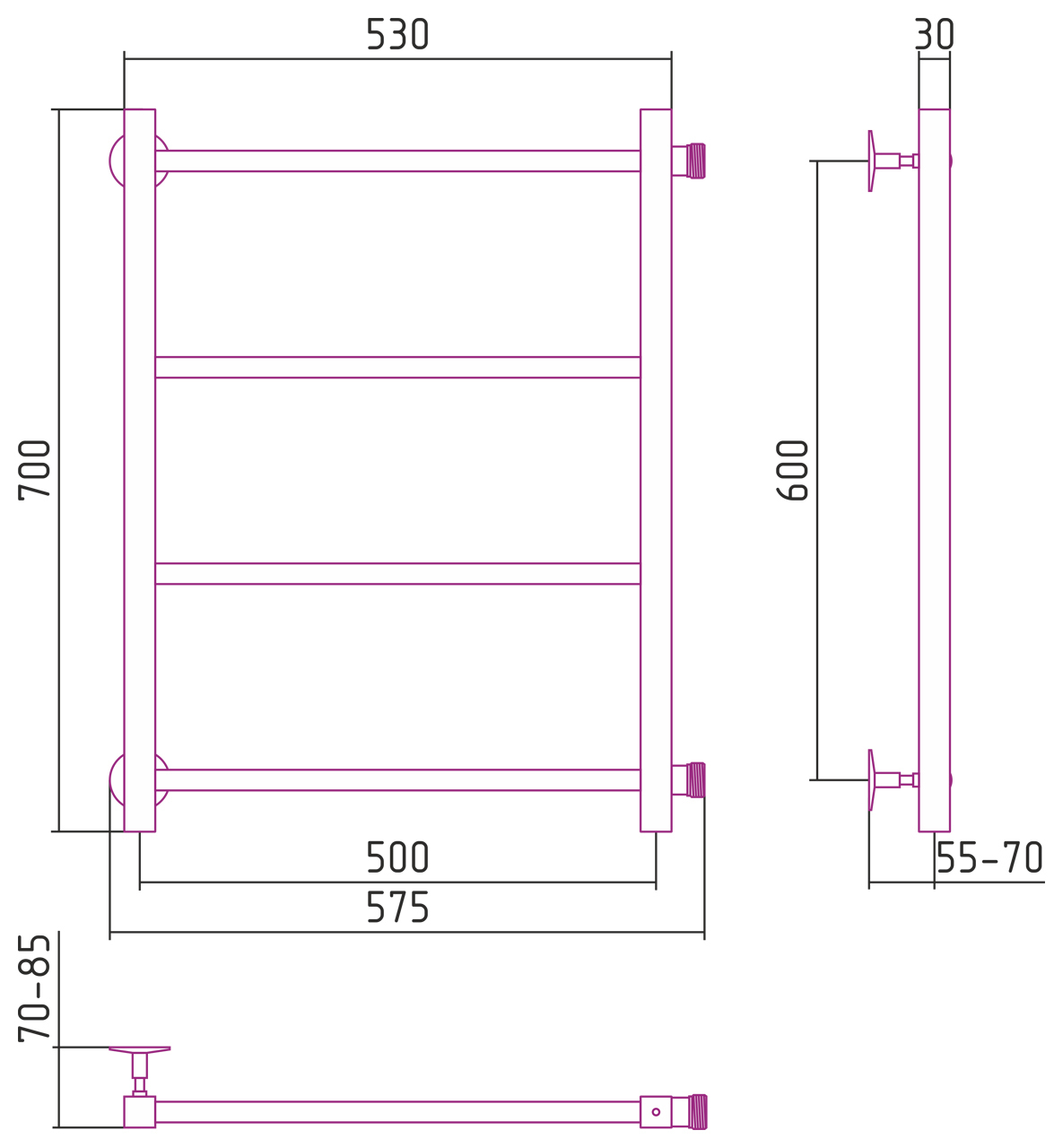 Полотенцесушитель водяной Стилье Версия-КБ 600x500