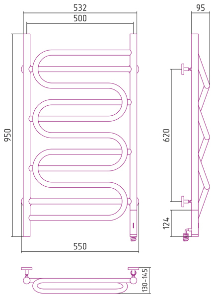 Полотенцесушитель электрический Сунержа Иллюзия 950x500